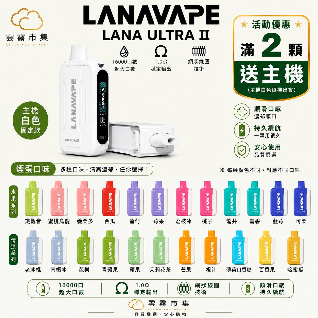 <p><strong>LANA ULTRA II特規煙彈<br />
16000口</strong><strong>｜滿2顆送主機</strong></p>